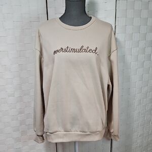 SHEIN Women's Beige Crewneck Sweater with Embroidered Text